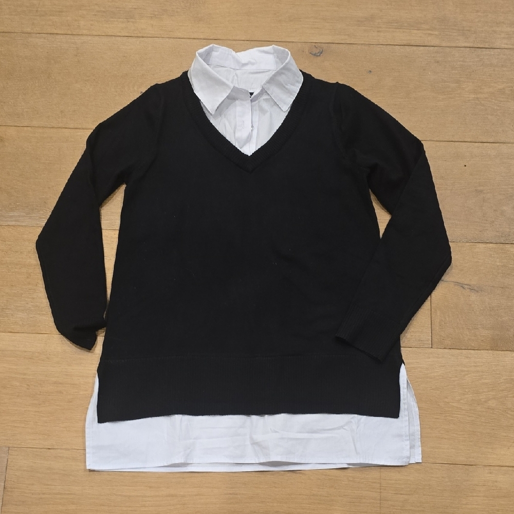 Cable & Gauge Two Fer Collared Sweater S